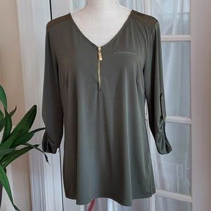 ROZ & ALI KHAKI TUNIC-WITH GOLD ACCENTS